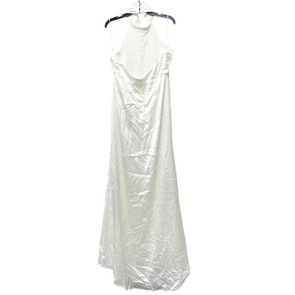 Lulus Women's Luxe Destiny White Satin Backless Halter Mermaid Maxi Dress XL - Picture 3 of 11
